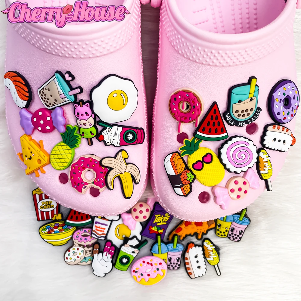 

Single PVC Food Charms for Croc Accessories Kids Doughnuts Shoe Decorations for Clogs Sandals Boba Milk Tea Pins Slippers