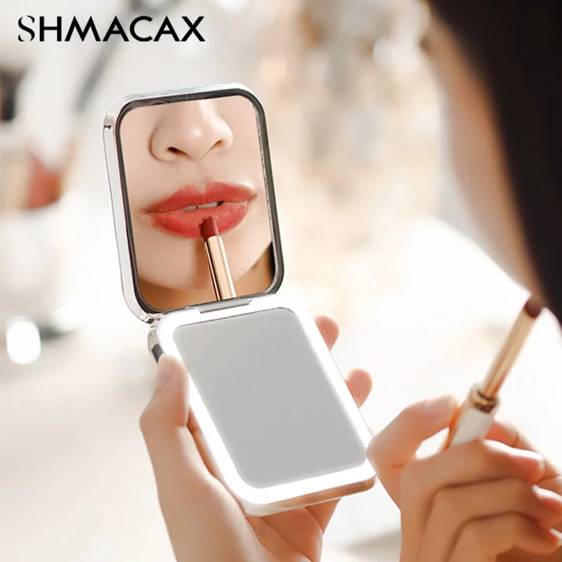 Складное мини-зеркало для макияжа со светодиодной подсветкой увеличение 2X