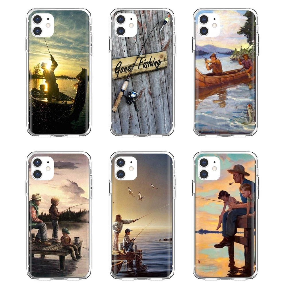 

For iPhone 10 11 12 13 Mini Pro 4S 5S SE 5C 6 6S 7 8 X XR XS Plus Max 2020 Hunting-Fishing-art-fish Soft Transparent Cover Bag