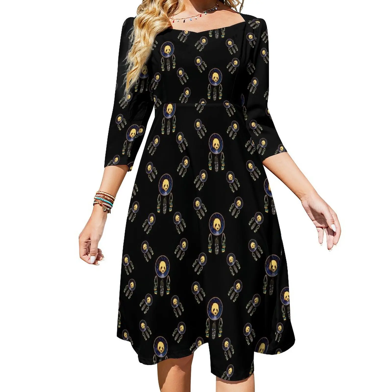 

Dream Catcher Casual Dress Night Stars Print Kawaii Dresses Summer Sexy Square Collar Stylish Graphic Dress Big Size 4XL 5XL