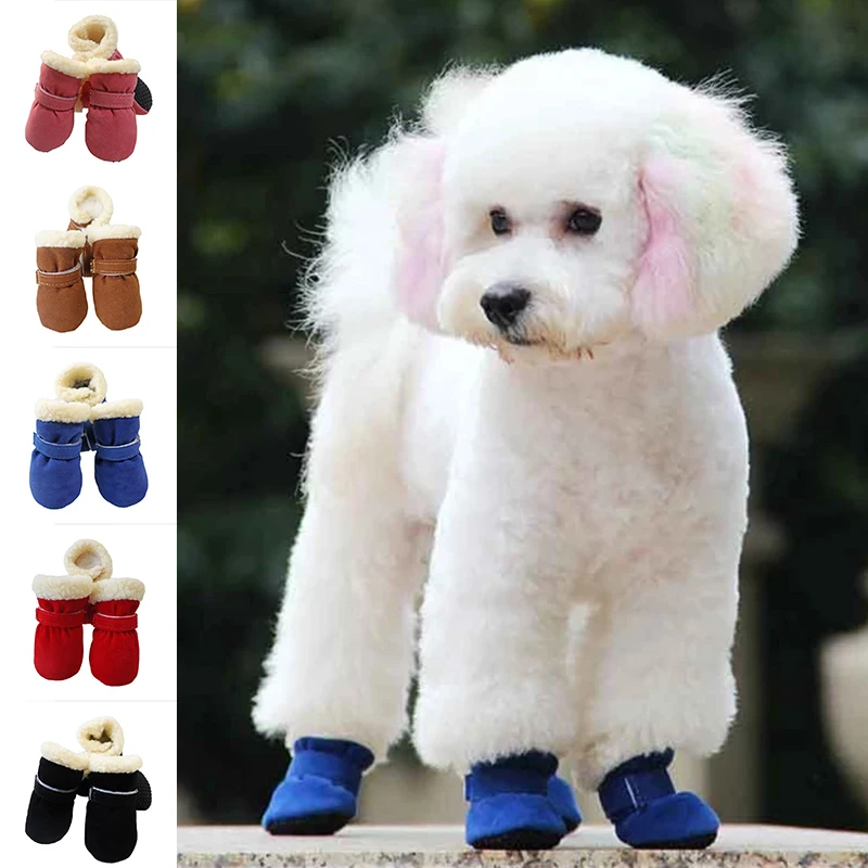 

4Pcs Thick Warm Waterproof Winter Pet Dog Shoes Anti-slip Rain Snow Boots Footwear For Small Dogs Puppy Chihuahua Pet Paw Care