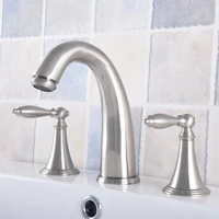 brushed nickel brass deck mounted dual handles widespread bathroom 3 holes basin faucet mixer water taps mnf683
