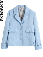xnwmnz 2022 spring new women fashion textured blazer female lapel collar long sleeves jacket womans casual short coat chic top
