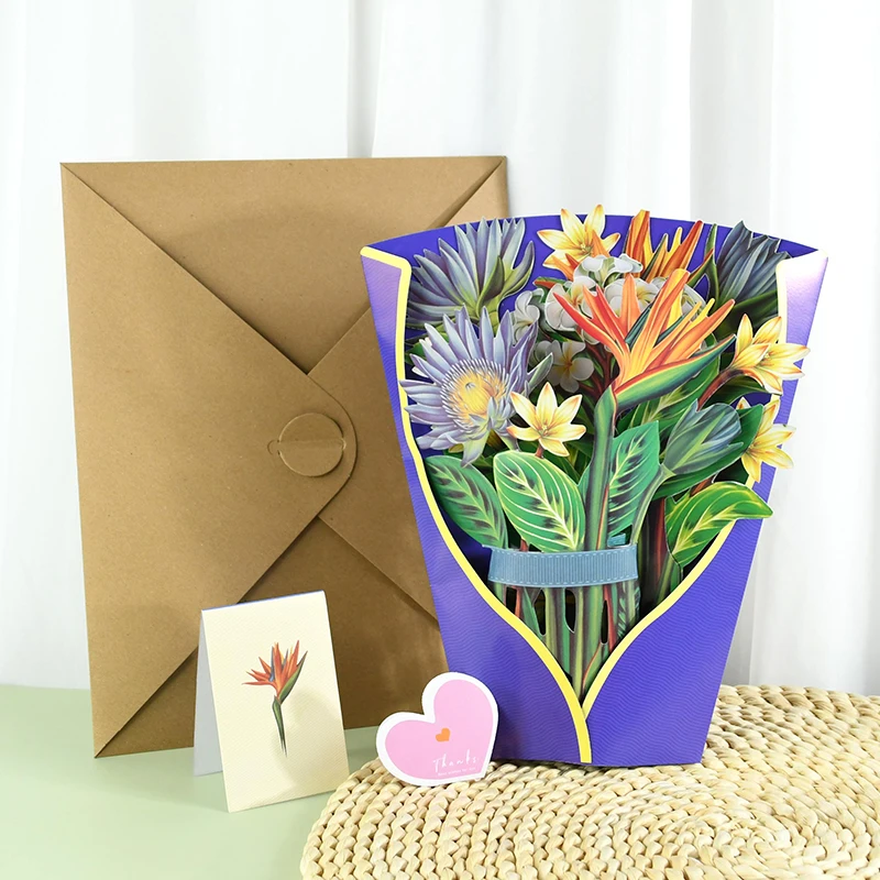 

3D Pops-up Mothers Day Floral Bouquet Greeting Card Flowers for Mom Wife Birthday Valentine's Day Anniversary Handmade Gift Card