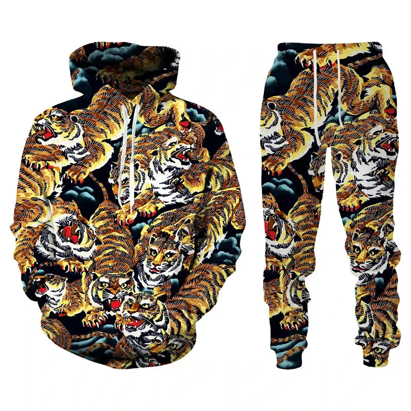 

Harajuku Tiger Three-dimensional Printing Men's Sportswear Suit Oversized Sweatshirt Casual Loose Street Fashion Men's Clothing