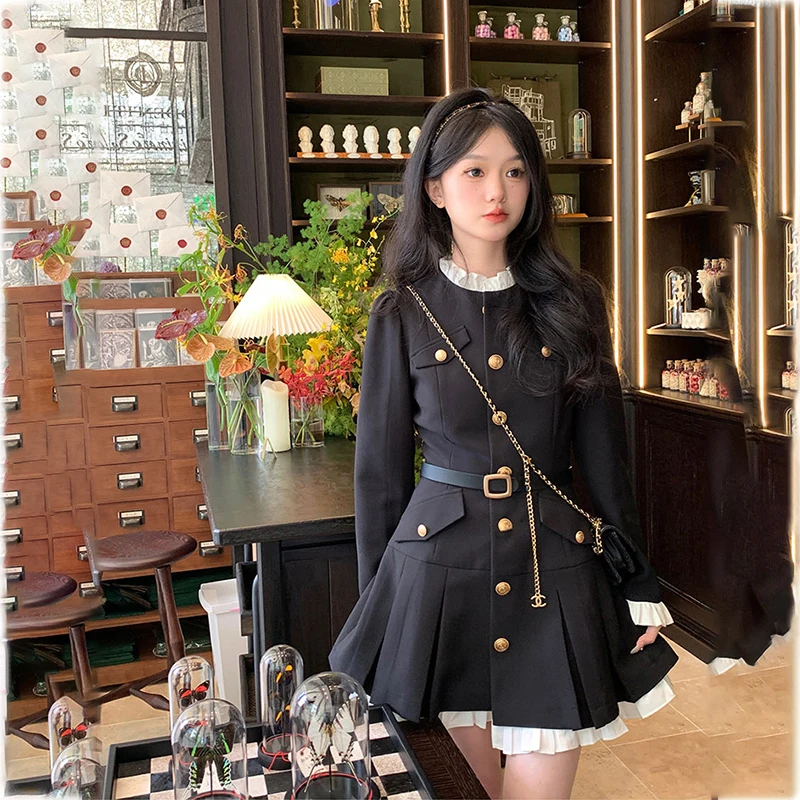 

Elegant Women Dress Long Sleeve Office Ladies Polo Collar Vintage New Korean Fashion Chic Sweet Casual Female Mini Dresses 2023