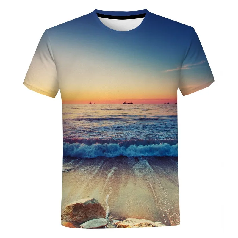 

Sunset Scenery Tree Graphic 3D Print T-shirt Fashion Men T-shirts With Natural Landscape Pattern Ropa Handsome T Shirts Tops