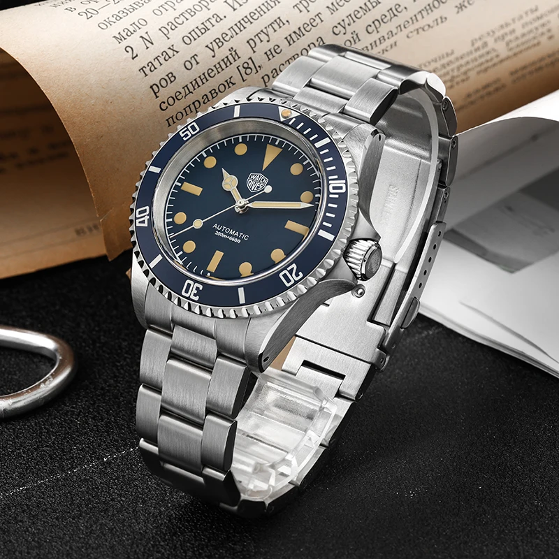 Watchdives WD79090 Часы для дайвинга Vintage Sub NH35 Автоматический механизм Куполообразные