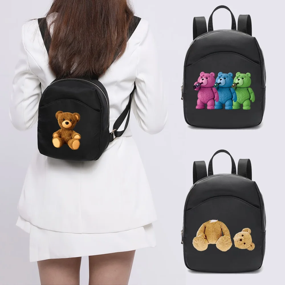 

2022 Fashion Women Mini Backpack Multifunction Small Backpacks Casual Simple Bear Printing Student Bookbags Travleing Rucksack