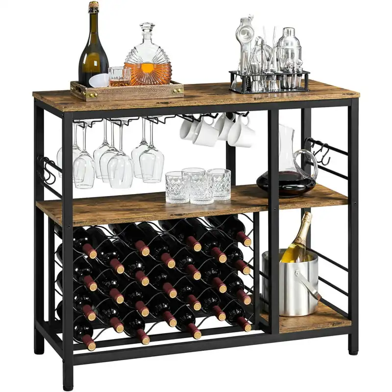 

Wine Rack with Glass Holder for Living Room Kitchen, Rustic