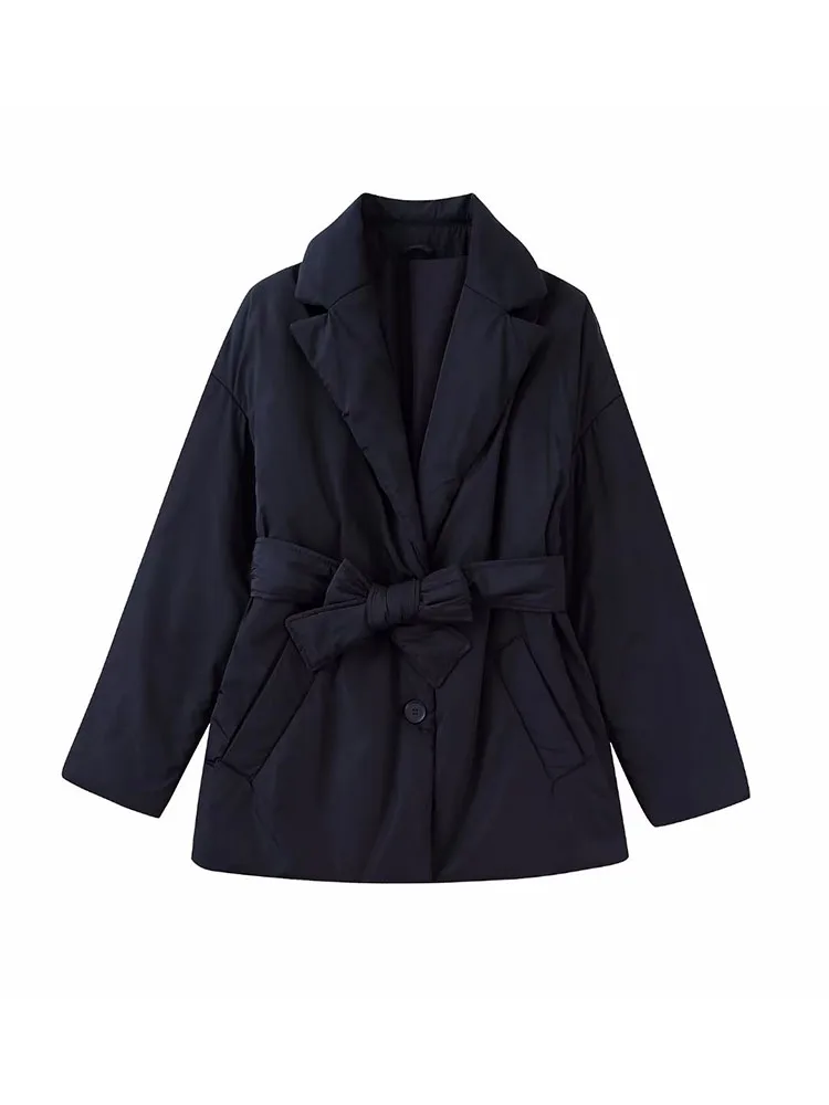 

PB&ZA 8073231 Women 2022 Winter Fashion Belt ornament Cotton-padded jacket Coat Long Sleeve Female Outerwear Chic Tops 8073/231