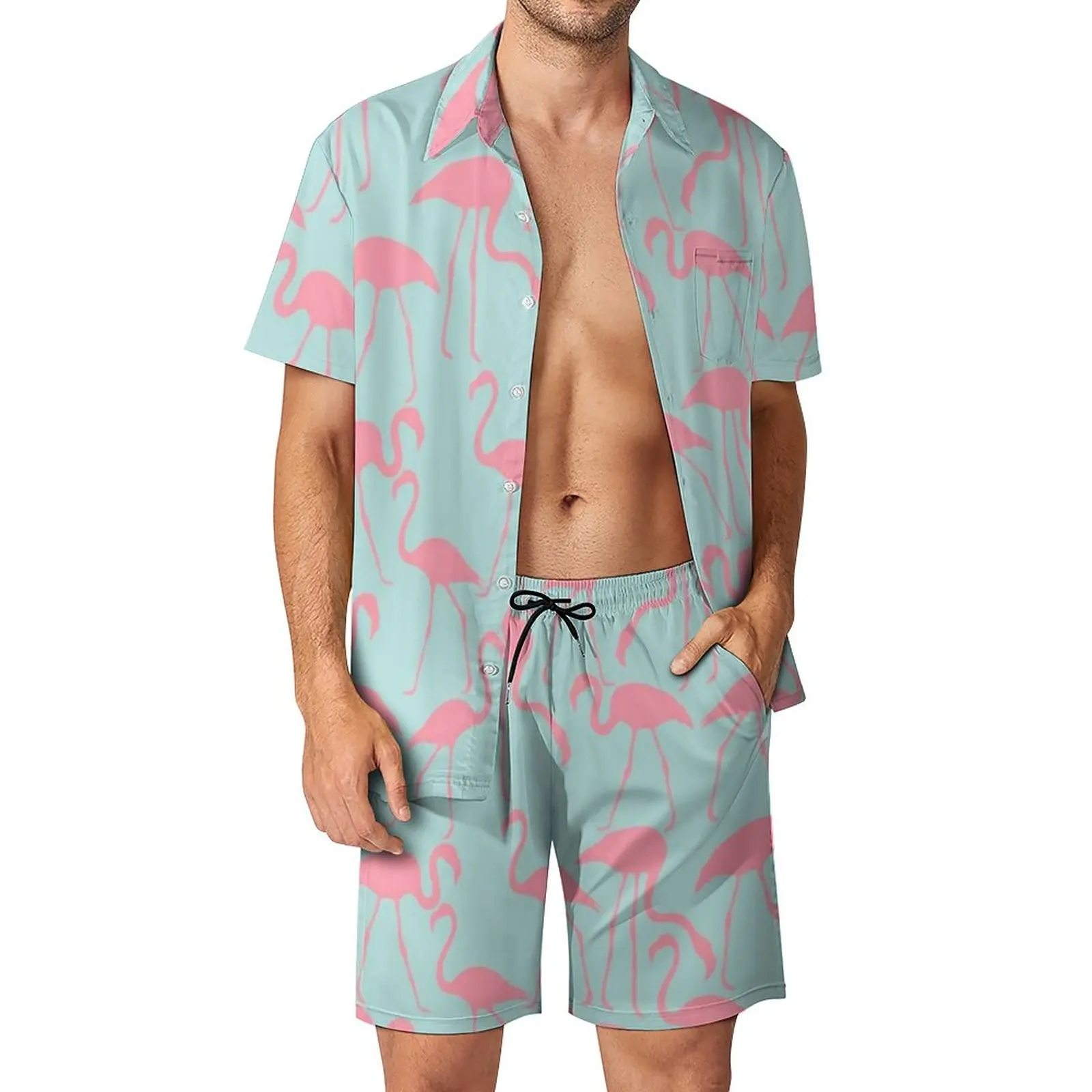 

Cool Birds Print Men Sets Cool Flamingos Casual Shorts Summer Hawaii Fitness Outdoor Shirt Set Short Sleeve Custom Oversize Suit