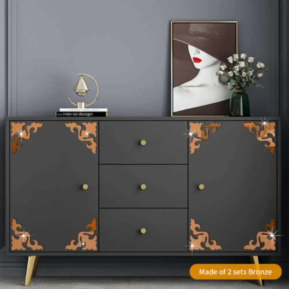 

4pcs Corner Filigreel Tile Decorative Floral Pattern Mirror Plastic Wall Stickers Non Glass Mirror for Furniture Cabinet Decor