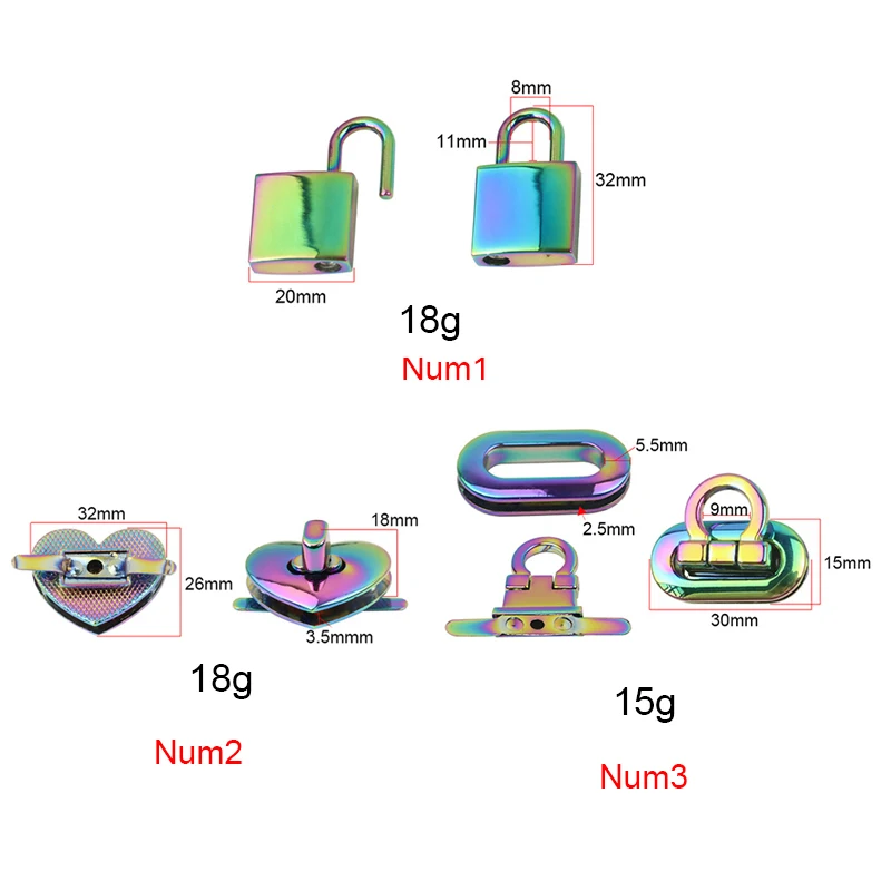 10-20pcs 3 Size Rainbow Custom Metal Purse Hardware Leather Crossbody Wallet Turn Twist Clasp Heart Lock For Women Bags