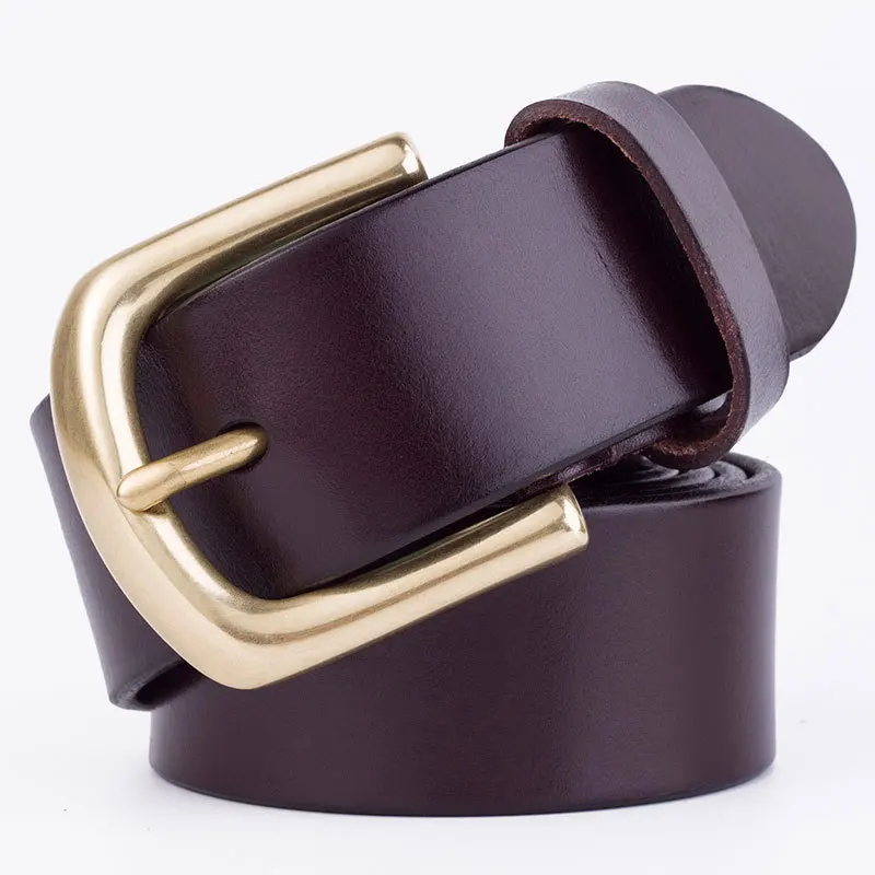 

Men Belt Cowskin Leather Solid Copper Pin Buckle Belts Top Quality Business Luxury Casual Vintage Cowhide Male Strap Tourzoo