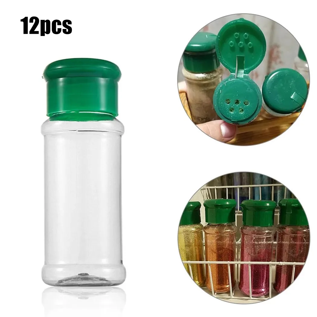 

12pcs 100ml Pepper Shakers Seasoning Jar Can Kitchen Non-toxic Plastics Bottles For Cheese Pepper Sugar Herb & Spice Tools