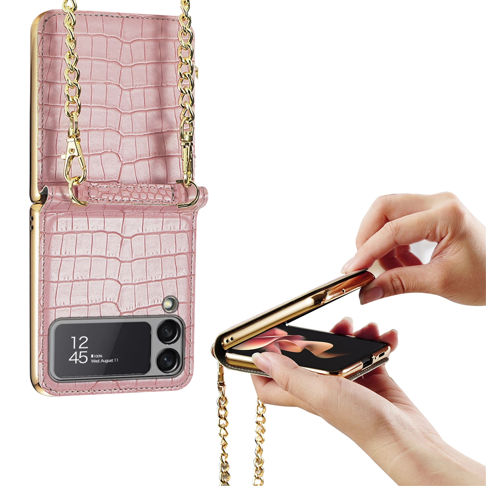 

Чехол для Samsung Galaxy 5G, защитный чехол с магнитной цепочкой, стеклянная задняя крышка из крокодиловой кожи с зеркалом для макияжа