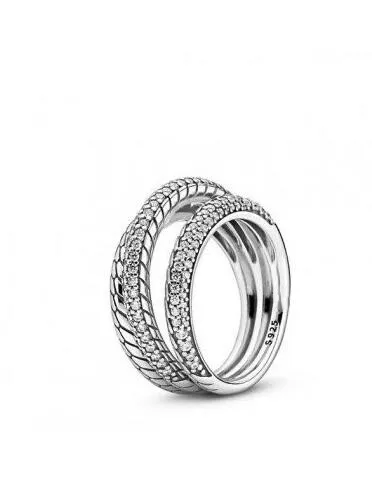 

New 925 Sterling Silver pan Ring Entwined Silver Feature With Crystal Rings For Women Wedding Party Gift Fine Jewelry