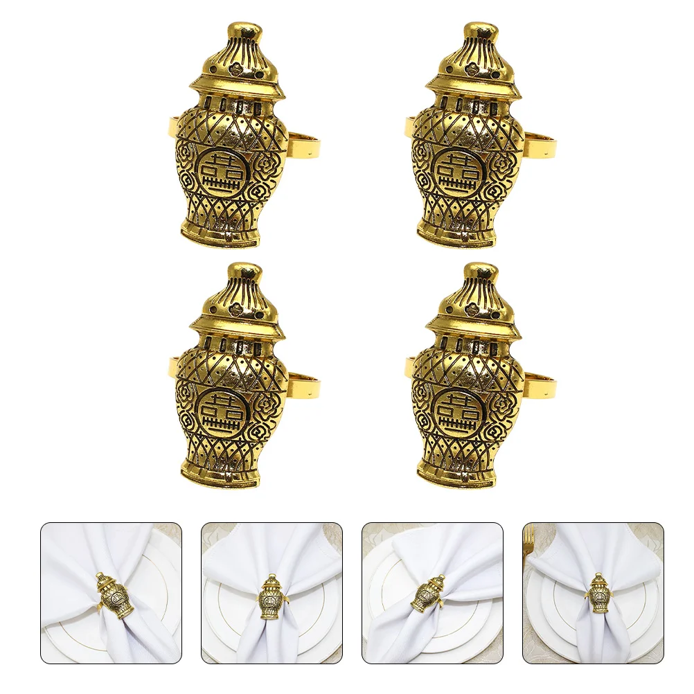 

4Pcs Dining Table Alloy Napkin Rings Restaurant Use Napkin Buckle Table Decor