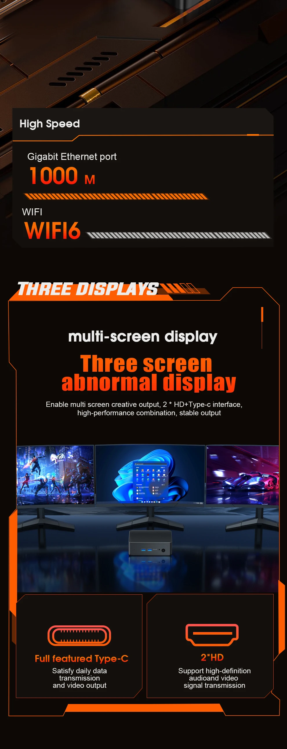 JINGSHA MiniPC 12-го поколения Процессор Intel Core I3 1215U Двухдиапазонный WiFi6 BT5.2 16 ГБ 512