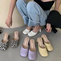 high heeled baotou half slipper womens shoes 2022 spring and summer new lazy outer wear fashionable all match muller shoes