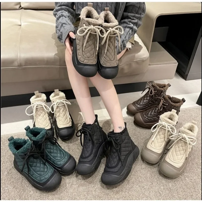 

Women Fur Flats Platform Warm Snow Boots Ankle Cozy Walking Femme Shoes 2024 Winter Fashion Goth Luxury Botines Para Mujeres