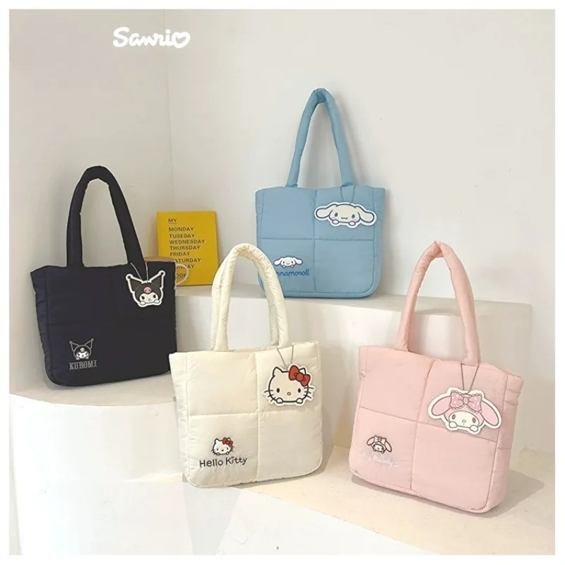 

Sanrio Women Tote Bag Kawaii Hello Kitty MyMelody Down Cotton Shoulder Bag Large Capacity Handbag Cosmetic Bag Cute Shopping Bag
