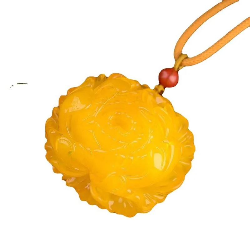 Куриное масло желтого цвета старый медовый воск роза янтарный кулон женский