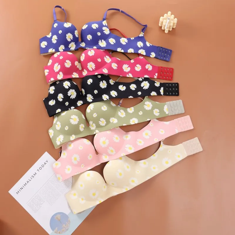 

Собранное нижнее белье с маленькой маргариткой средней длины, женское дышащее нижнее белье с эффектом пуш-ап без стальных колец