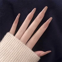 24pcsbox 2022new artificial nails with glue milky white pink gradients long ballet full cover acrylic nail stick fake nail tips