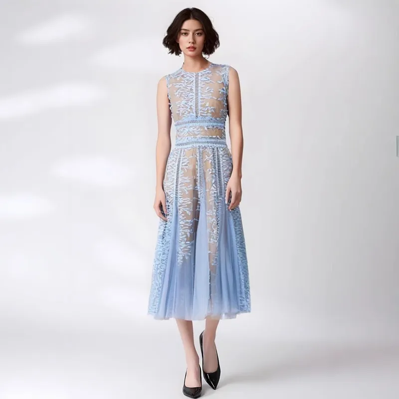 Сказочное платье 2024 модное романтичное Сетчатое для отпуска с вышивкой