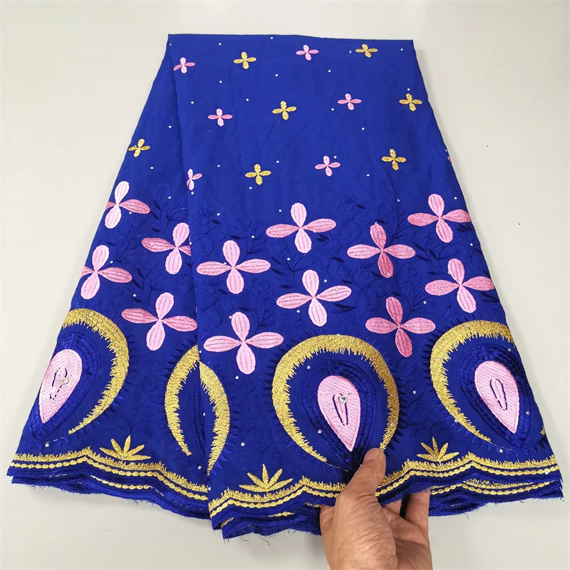 

5 Yard Swiss Fabric High Quality Lafaya Heavy Beaded Embroidery African 100% Cotton Voile Lace Dubai Style For wedding Party