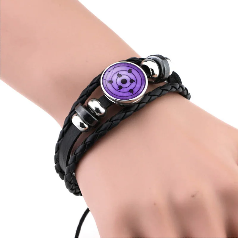 

Sharingan Eye Charm Bracelet Uchiha Kakashi Rinnegan Eyes Anime Jewelry Vintage Multilayer Braided Leather Bracelet for Mem Gift