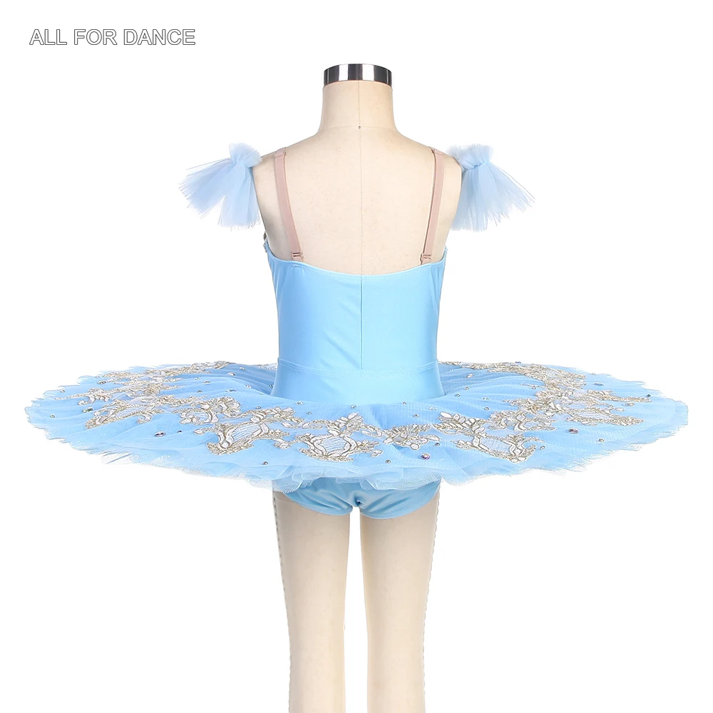 BLL531 Небесно-голубая предпрофессиональная блинная пачка из спандекса с золотыми