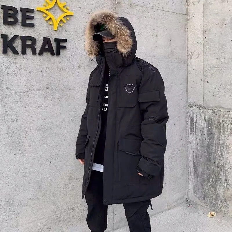 

Jacket Winter Down Fashion Men's Fashion Warm Thick Hooded Puffer Cargo White Duck Down Parkas Coats Solid Tops Windproof Couple