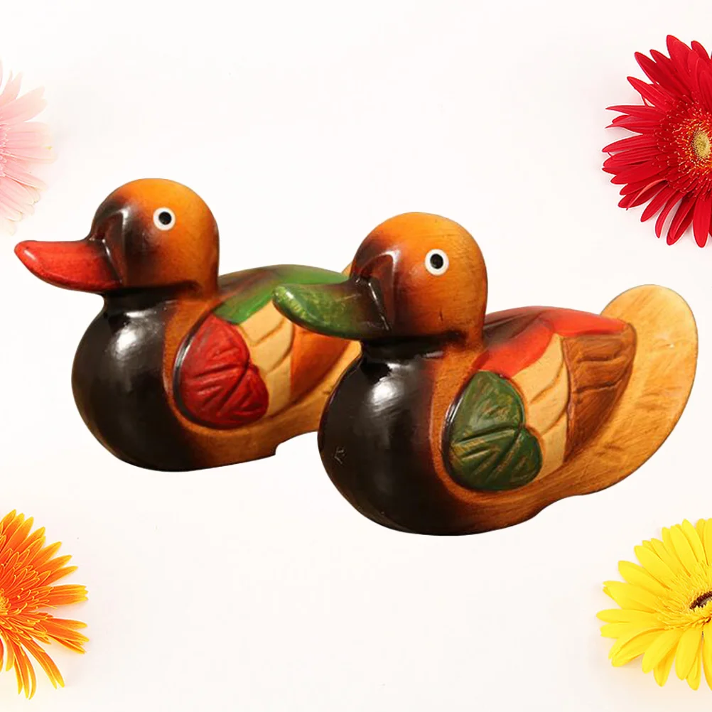 

Duck Mandarin Figurine Animal Statue Wood Model Figurines Wedding Love Couple Ornament Sculpture Wooden Birds Figures Chinese