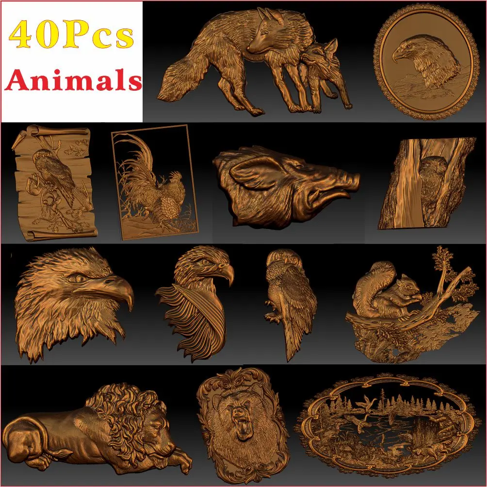 40_Pcs_Animals 3d STL Model Relief for CNC Router Aspire Artcam _ Animal