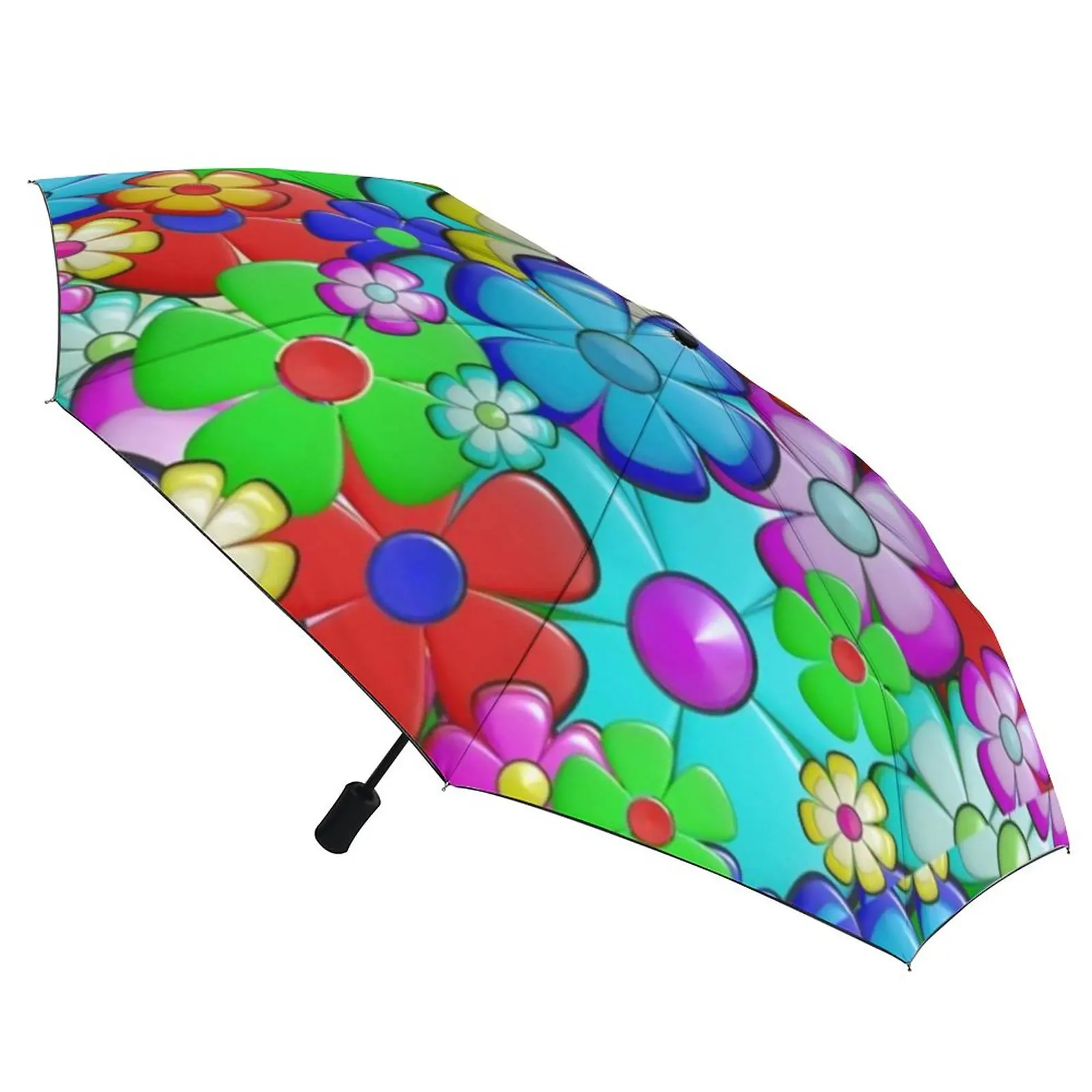 

Автоматический зонт в стиле 70-х годов с яркими цветами, мощный складной, портативный, ветрозащитный, с винтажным принтом, чёрное пальто, зонт...