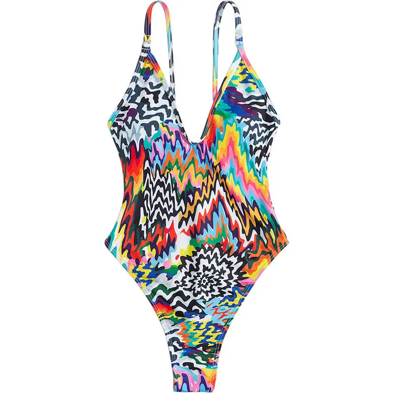 

Многоцветный слитный купальник с высокими штанинами