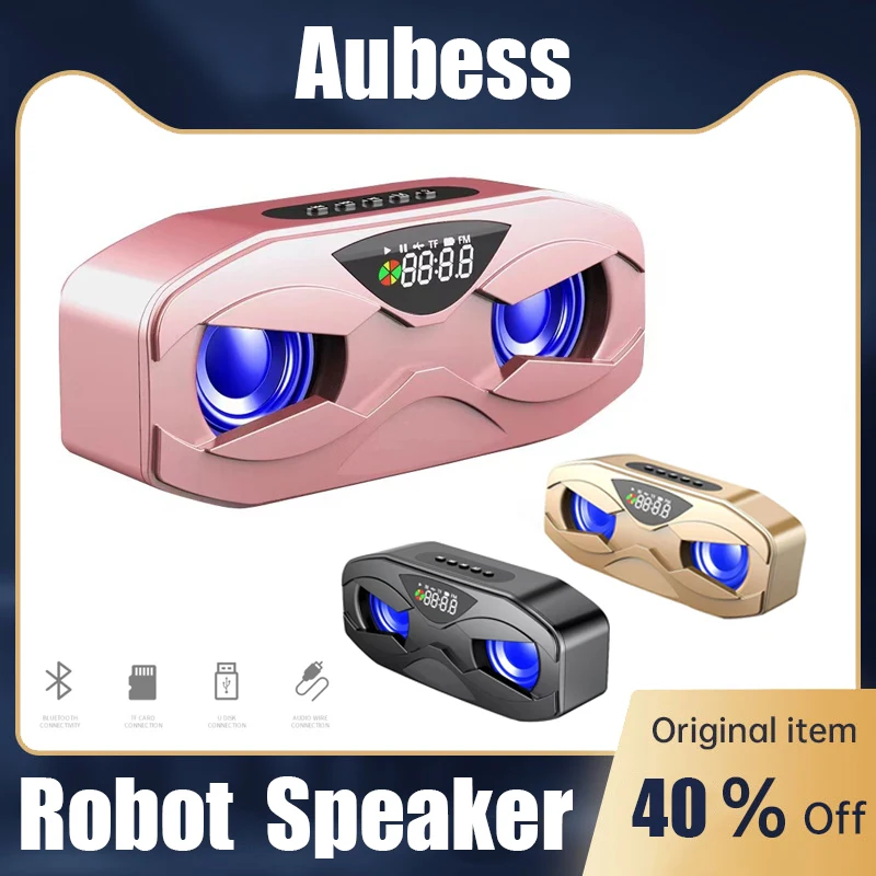 

Cool Robot Design Bluetooth Speaker LED Rhythm Flash Wireless Loudspeaker FM Radio Alarm Clock TF Card Support Subwoofer 2500mah