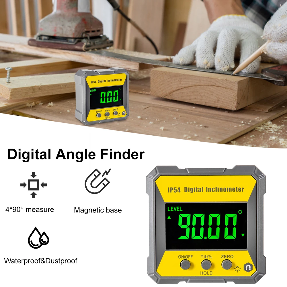 

Digital Angle Finder 4*90° Level Protractor Inclinometer Angle Gauge with LCD Backlight Display Magnetic Base Measuring Tool