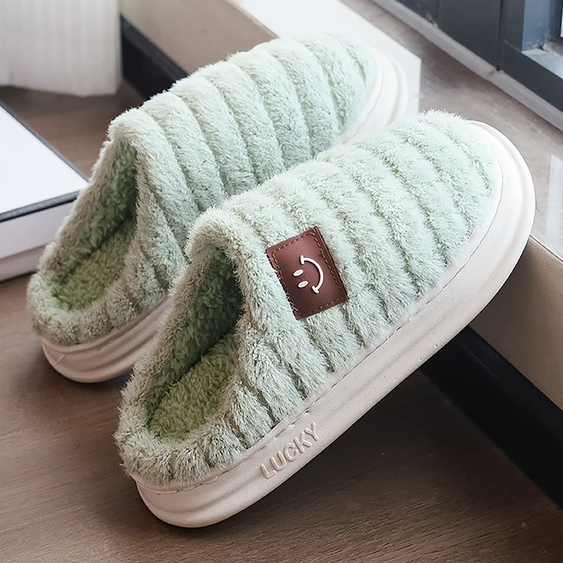 

Home Slippers Cute Smiley Face Warm Comfort Shoes Non Slip Fluffy Fashion Slippers For Women Plaid Winter Indoor