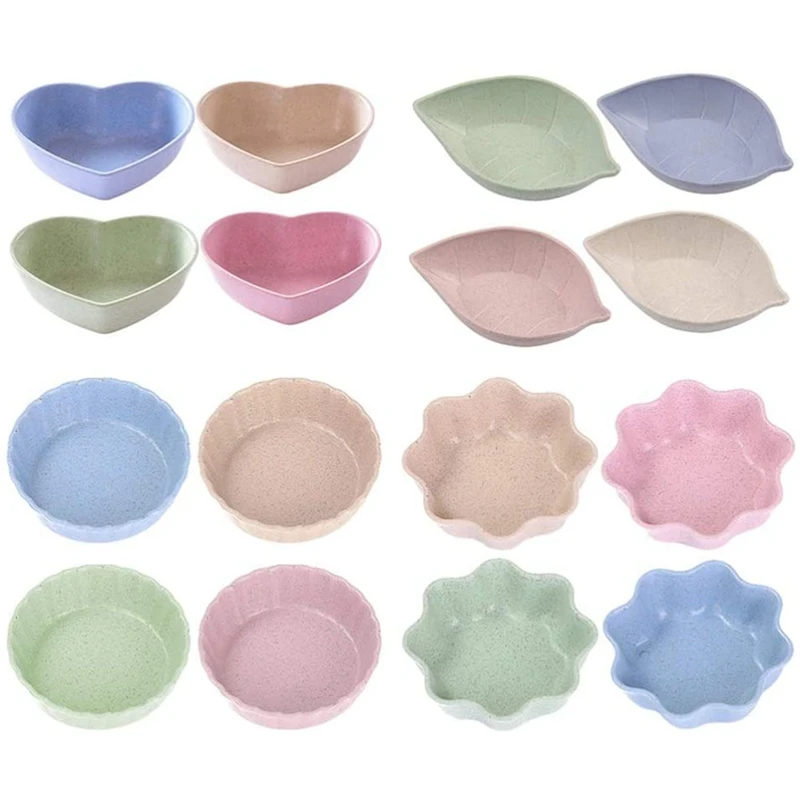 

16Pcs Wheat Straw Pickles Leaf Heart Round Soybean Dipping Bowl Condiment Dish Mustard Dish Tomato Sauce Bowl