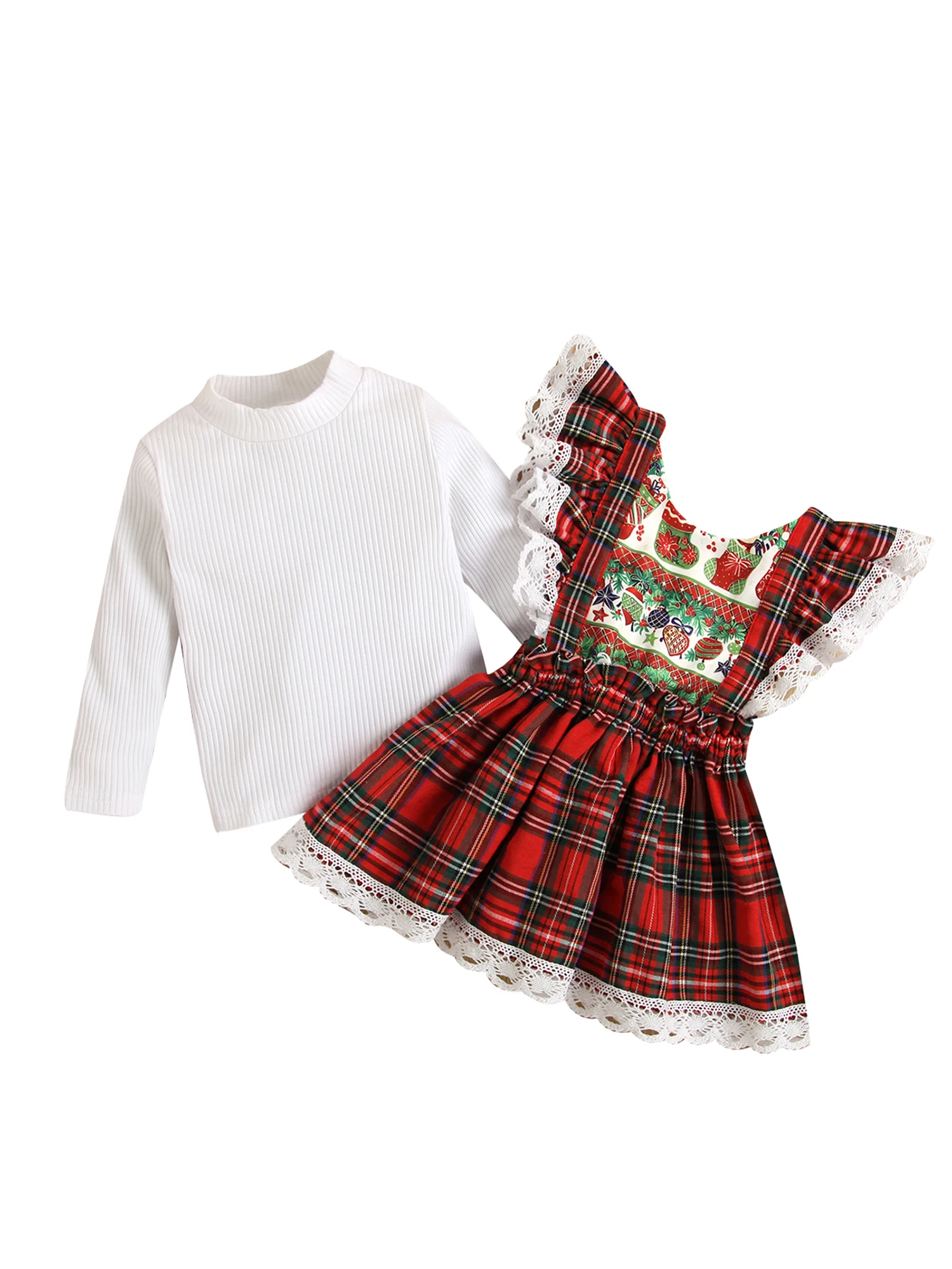

Toddler Girl Autumn Christmas Clothes, Long Sleeve Crew Neck Letter Print Pullover + Solid Color Ribbed Flare Trousers
