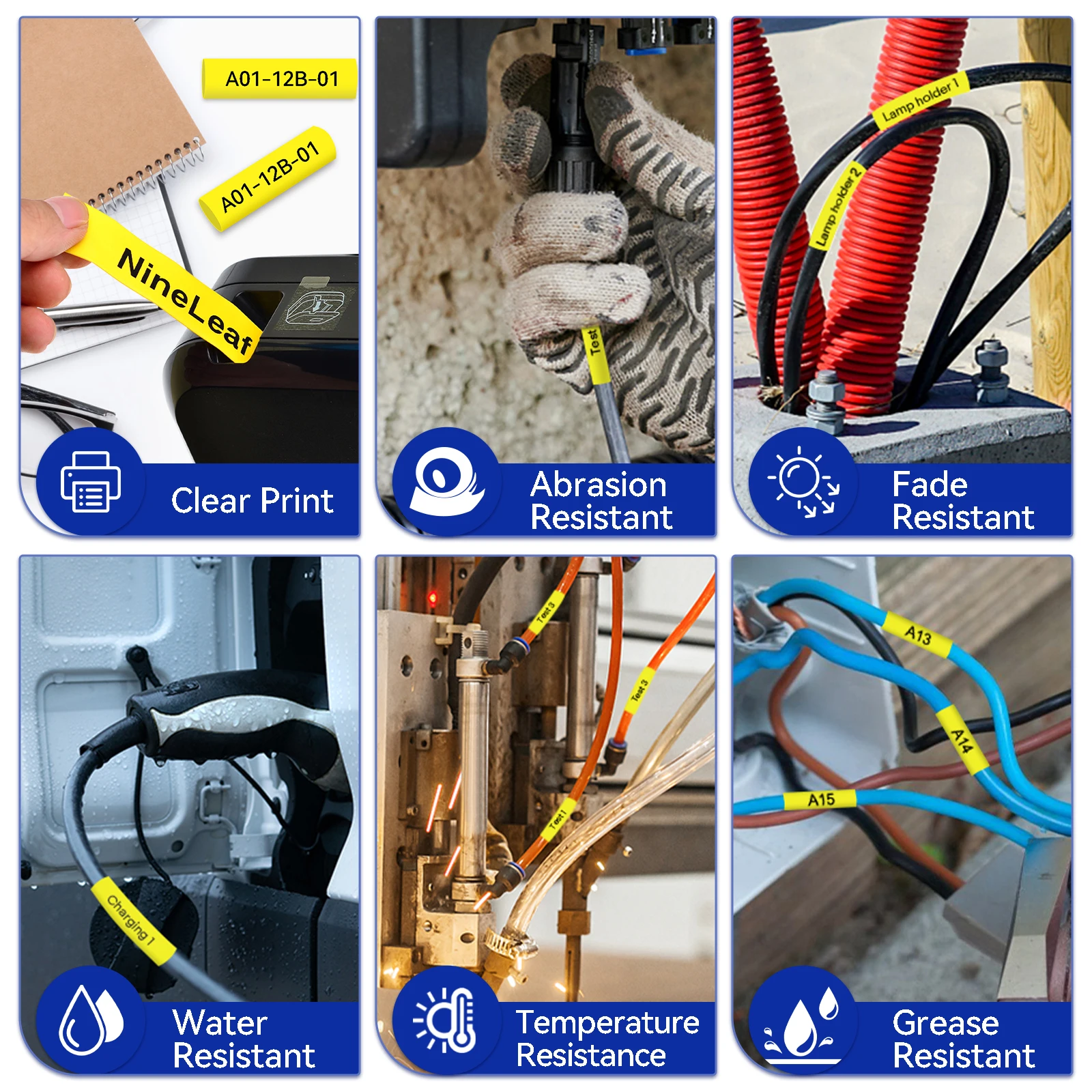5PK этикетка совместимая с Brother Φ термоусадочные трубки черная на желтом роде для