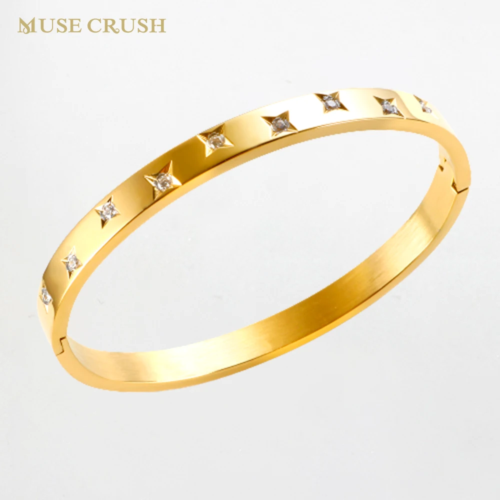 

Trendy Shiny Zircon Bracelet for Women Stainless Steel Gold Color Crystal Bangle Waterproof CZ Bangles Fine Jewelry Wholesale