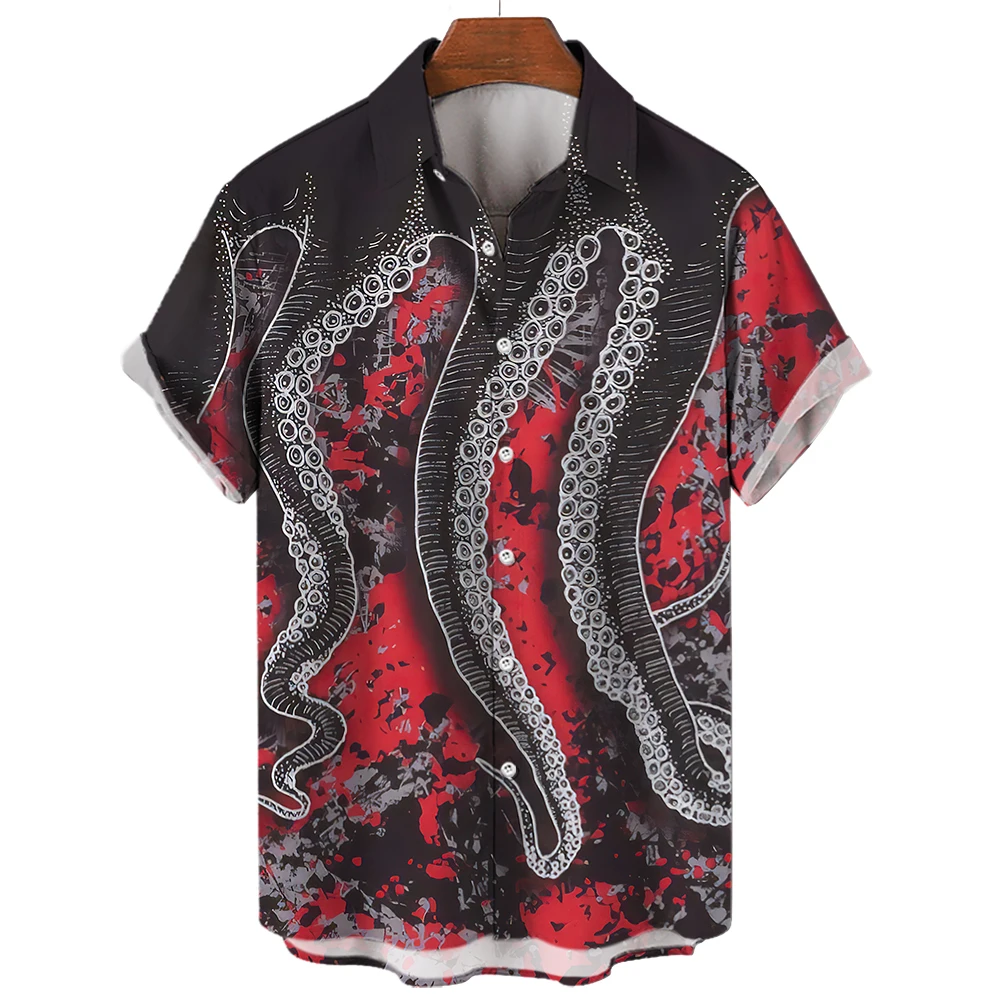 

Animal Vintage Men's Shirt Hawaiian Beach Casual 3d Tentacle Printed Crop Top Street Trendy Loose Oversized Tees Clothes For Men