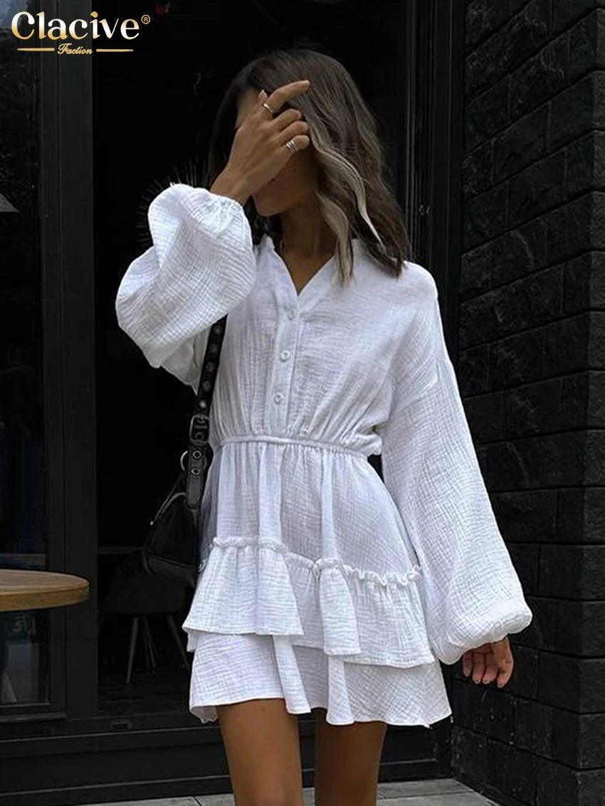 Повседневное свободное белое хлопковое женское платье Clacive 2024 модные мини-платья