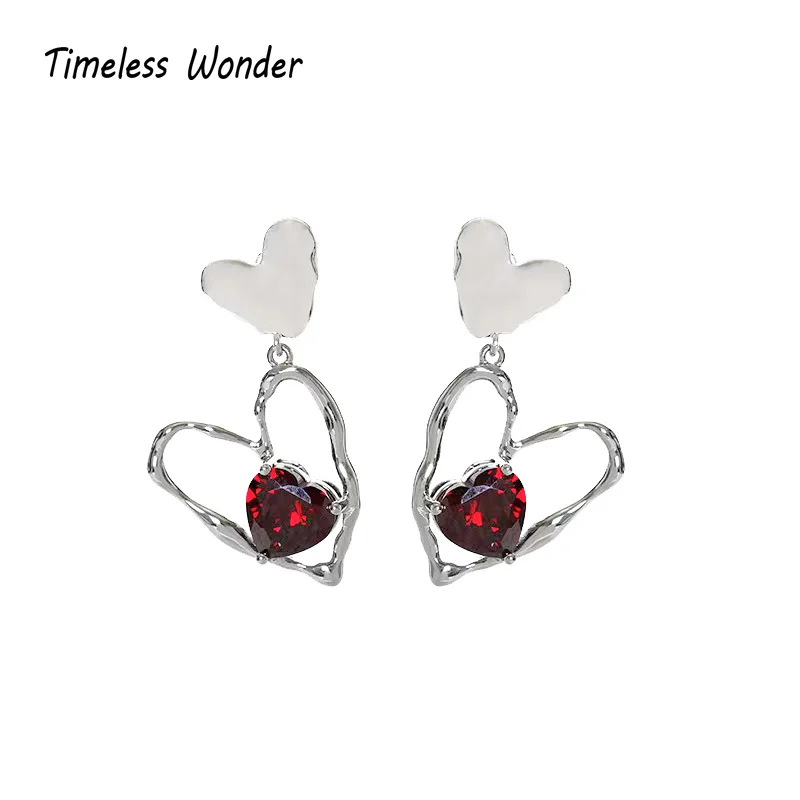 

Timeless Wonder Fancy Zirconia Geo Heart Necklace for Women Designer Jewelry Punk Runway Hiphop Trendy High End Set Gift 6632