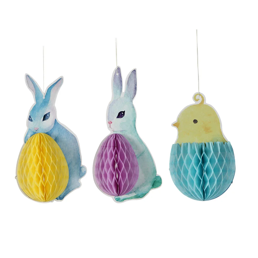 

3 Pcs Bunny Decor Easter Chicken Decoration Easter Party Honeycomb Party Tissue Paper Fans Paper Pom Pom Decor